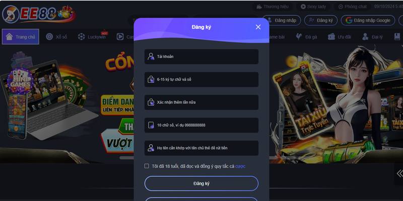 Cập nhật các bước thiết lập tài khoản cá cược tại EE88